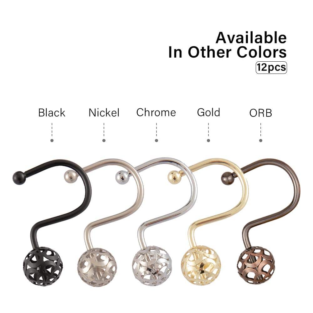 Utopia Alley Hollow Ball Shower Curtain Hooks for Bathroom, Rust Resistant Shower Curtain Hooks Rings, Set of 12, Gold (3)