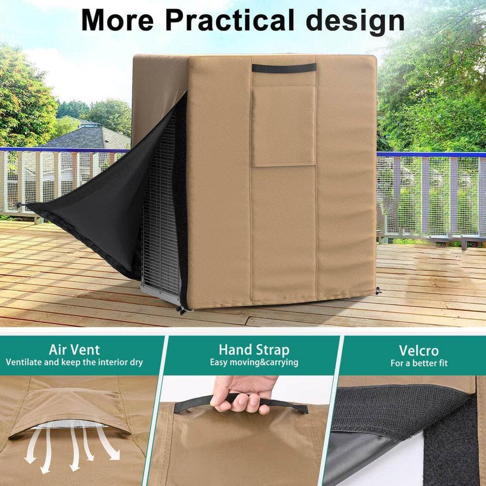 Numhew 1-Pack Brown 420D Oxford Fabric Waterproof AC Unit Cover, Heavy Duty with Vent and Drawstring, All Weather Protection (3)