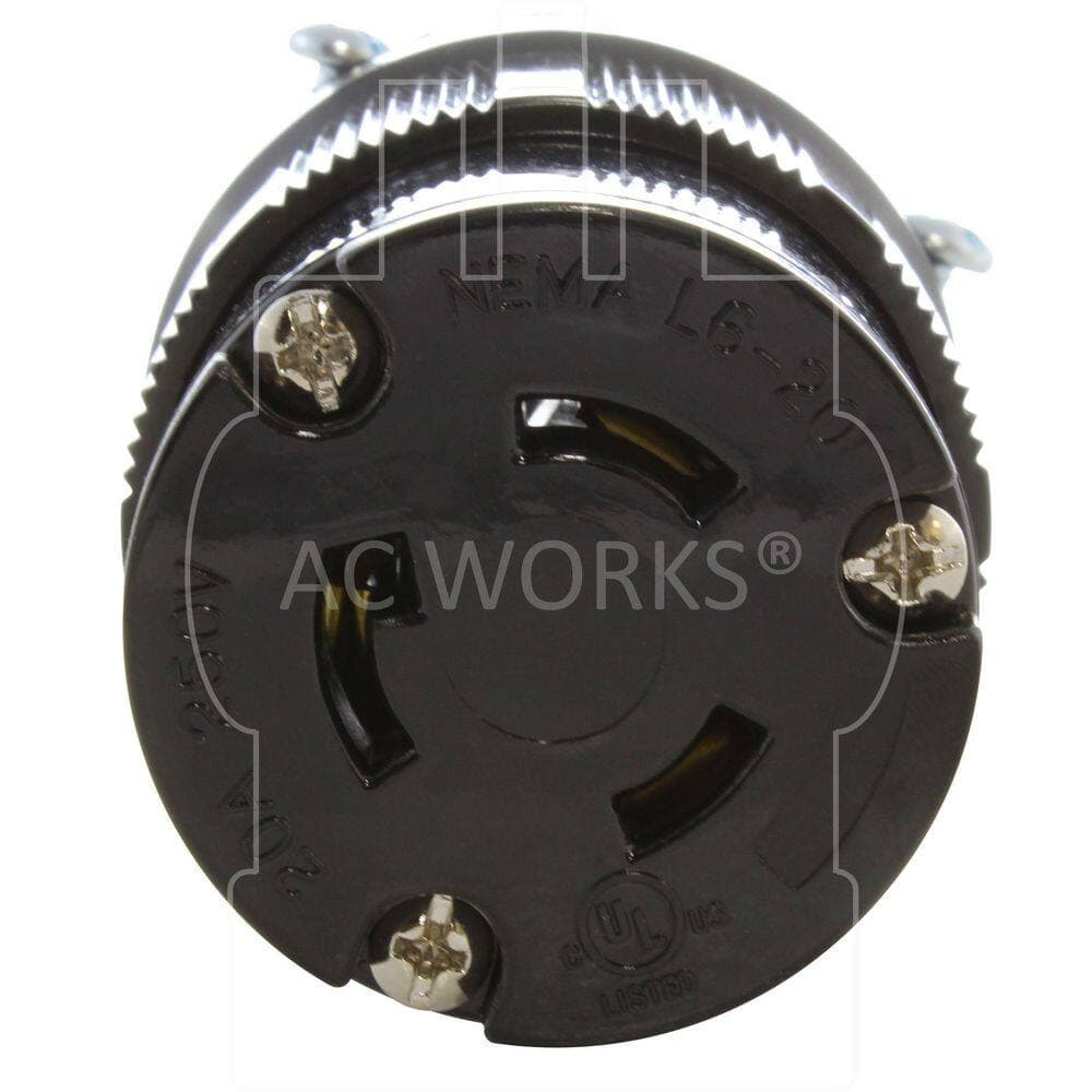 AC WORKS NEMA L6-20R 20A 250V 3-Prong Locking Female Connector in Black with UL, C-UL Approval (3)