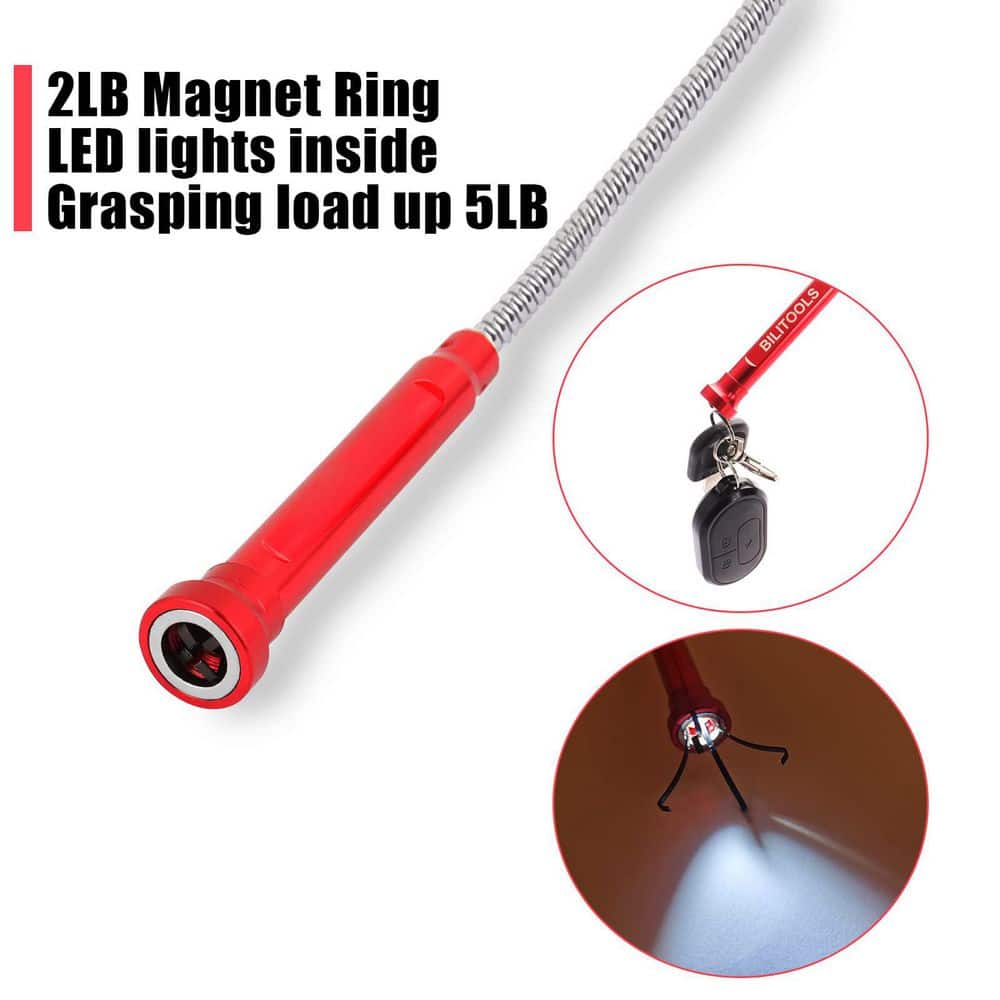 Misopily 24.4 in. Flexible Magnetic Grabber Pickup Tool with LED Light 4 Claw Extendable Bendable for Tight Spaces (2)
