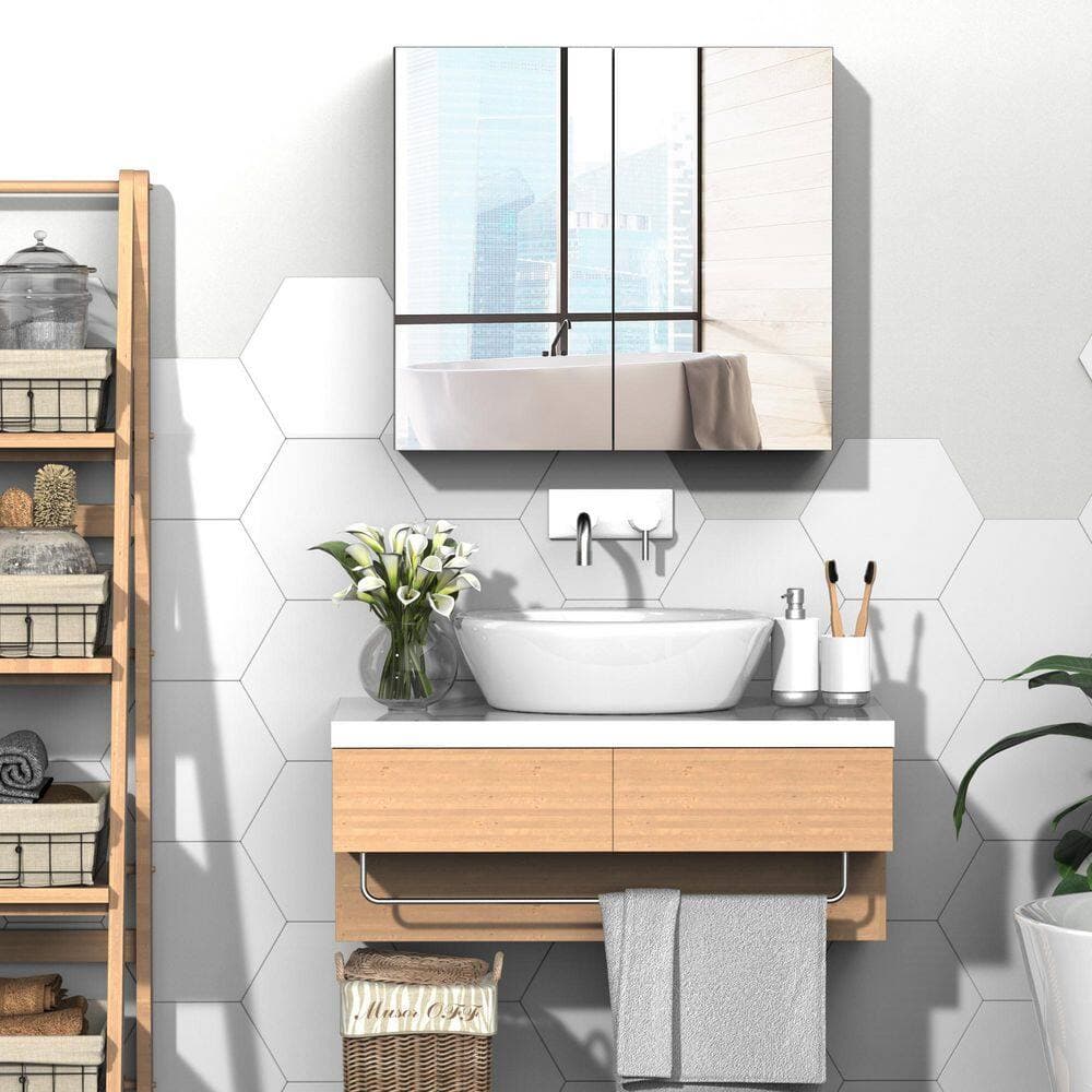 Tahanbath 4.75 in. W x 23.63 in. D x 21.63 in. H Bathroom Storage Wall Cabinet in White with Double Doors (2)
