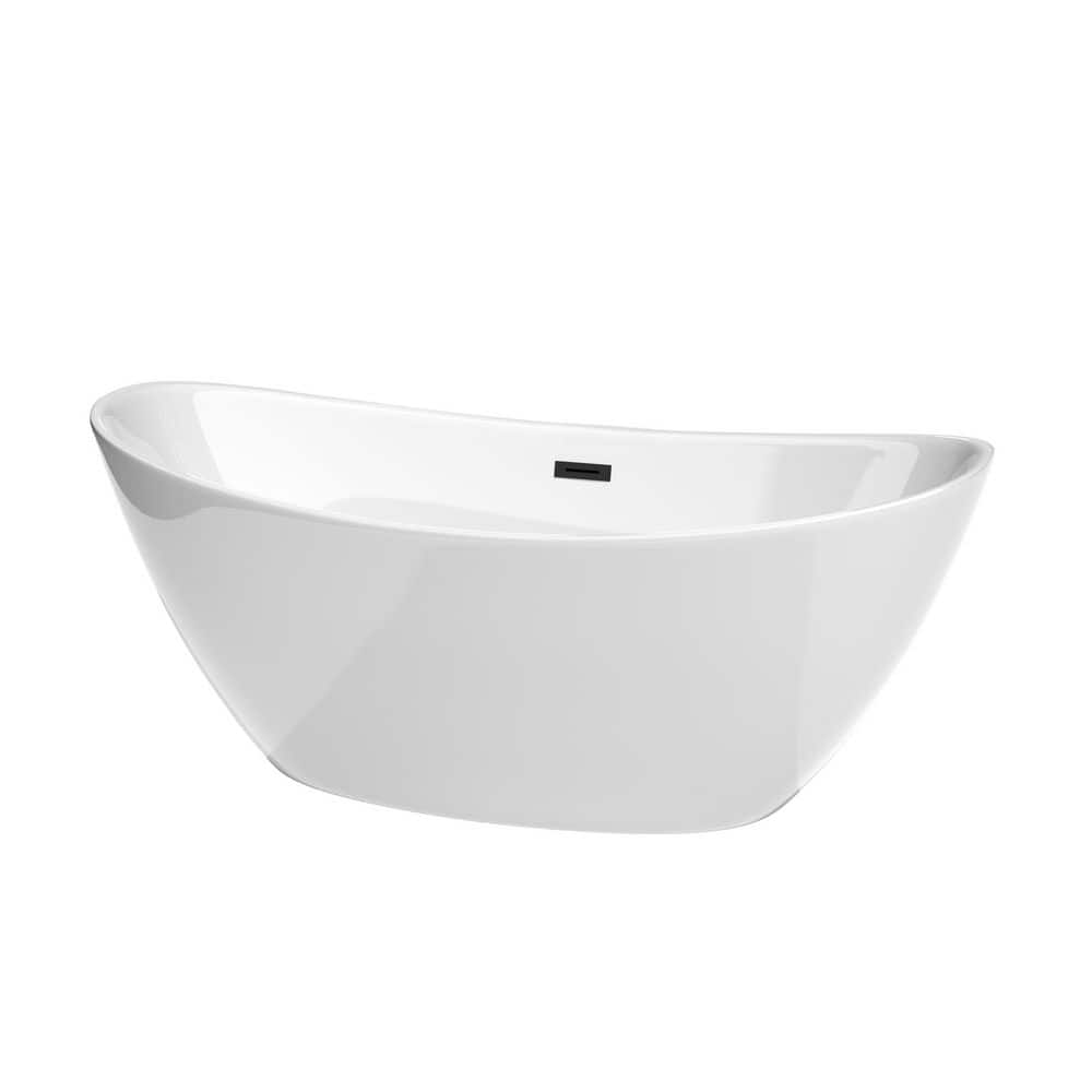 Wyndham Collection Dorrit L 32 in. W Soaking Bathtub with Center Drain White/Matte Black Trim (2)