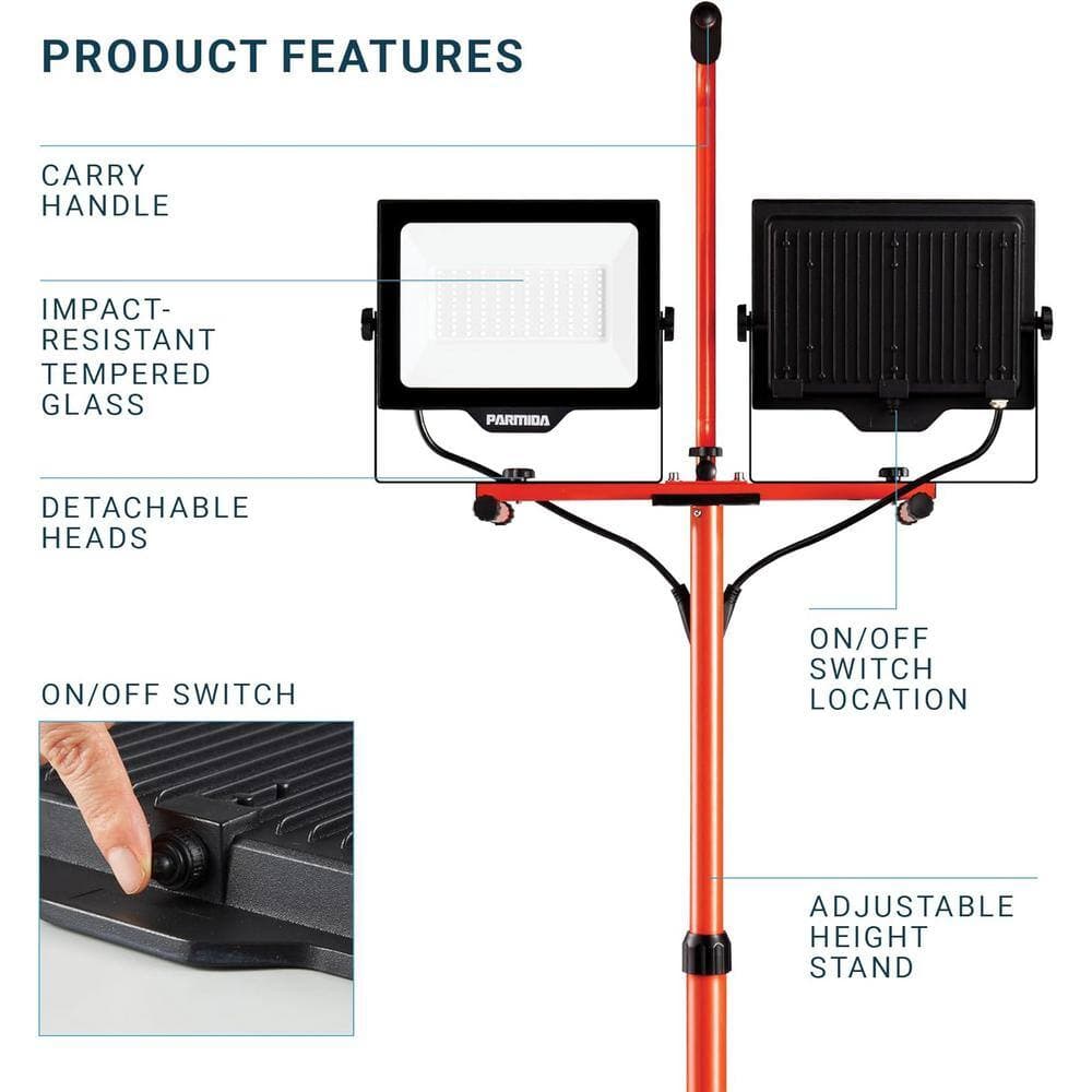 Lukyamzn 120V 20000 Lumens LED 200W Dual Head Work Light, Waterproof with 6 ft. Adjustable Tripod Stand and Detachable Heads (3)