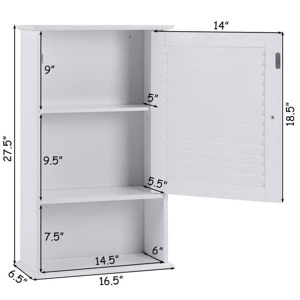 WELLFOR 16-1/2 in. W x 6-1/2 in. D x 27-1/2 in. H White Bathroom Storage Wall Cabinet with Height Adjustable Shelf (2)