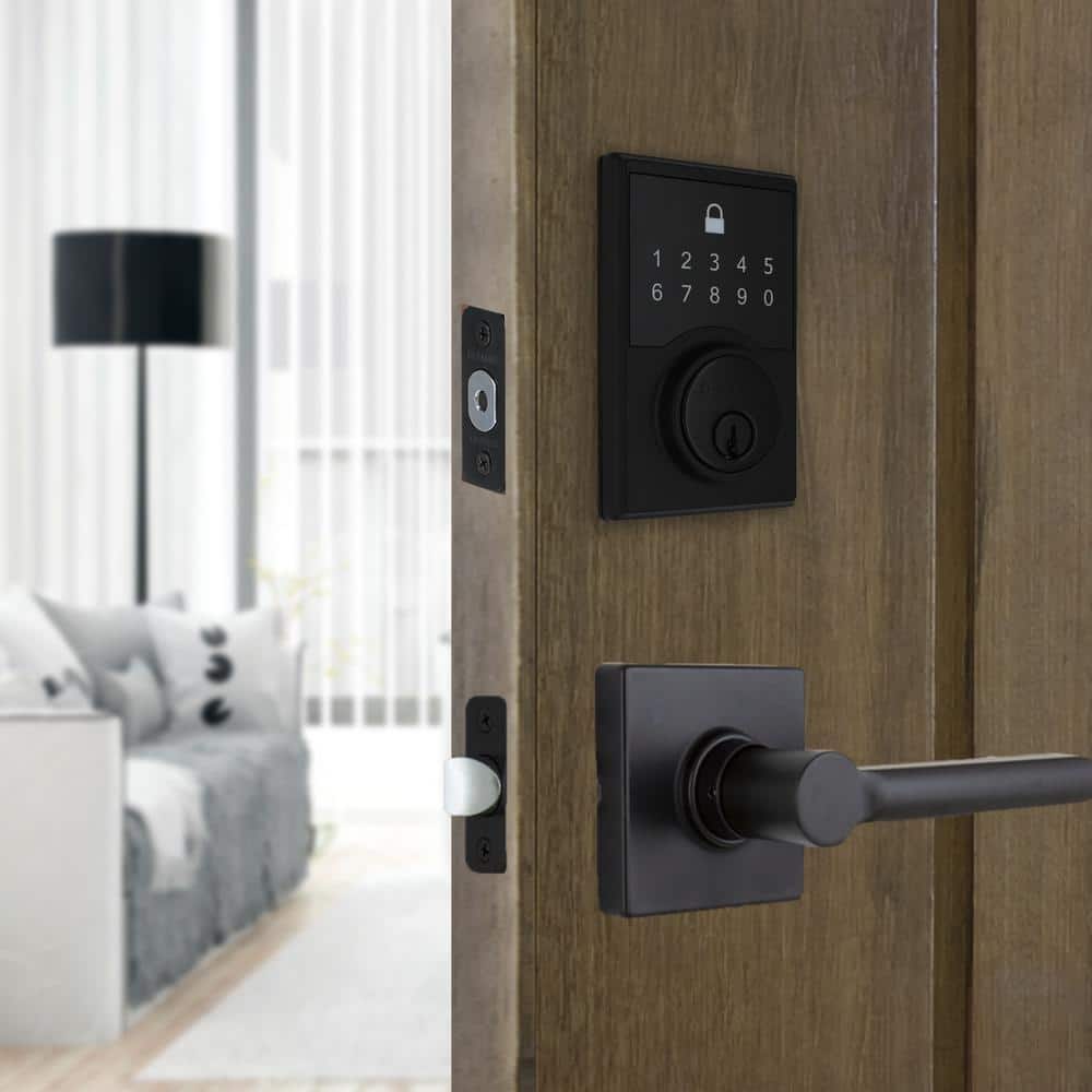 Defiant Compact Touch Square Matte Black Deadbolt with Tonebridge Hall/Closet Door Lever (2)