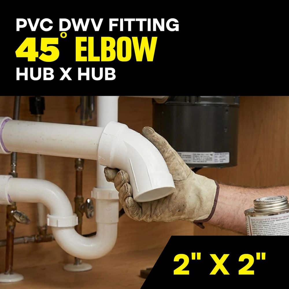 PLUMBFLEX 2 in. White Rigid PVC DWV 1/8 Bend 45° Elbow, Hub x Hub Fitting for Drain, Waste & Vent Systems, (50 Pack) (3)