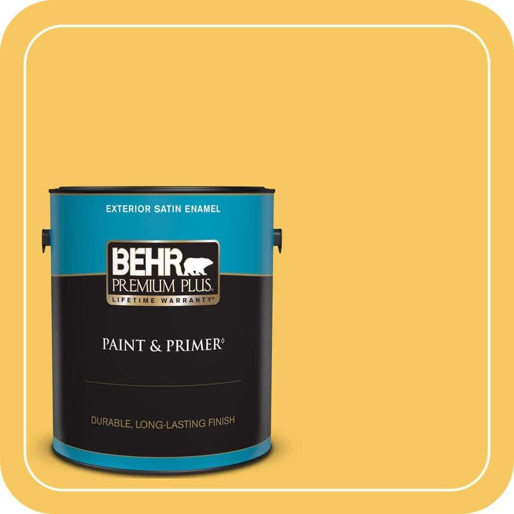 BEHR PREMIUM PLUS 1 gal. #P280-5 Little Sun Dress Satin Enamel Exterior Paint & Primer