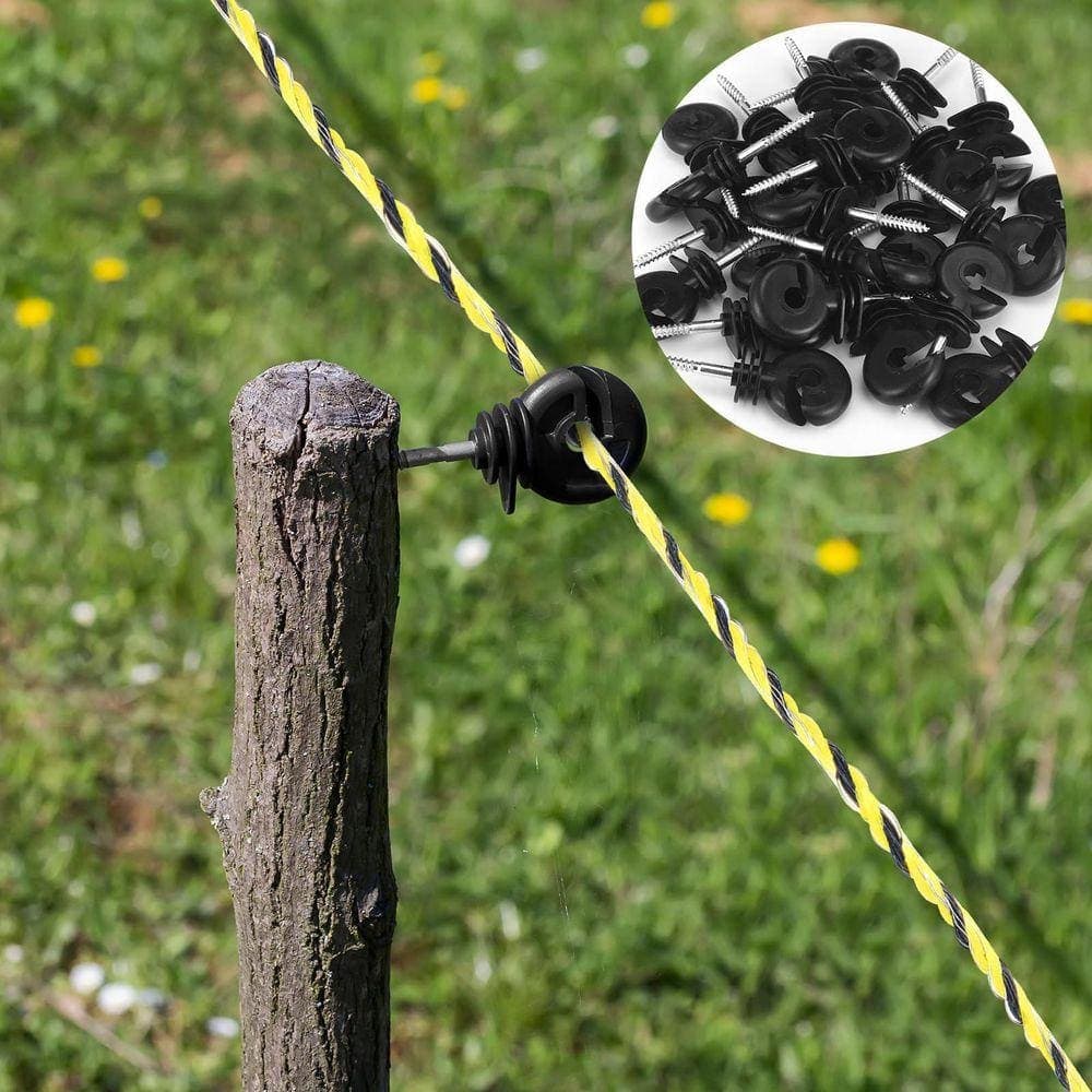 KIWDZFU 52-Pieces Electric Fence Kit with Poly Wire Black and Yellow Insulators for Pet and Animal Fencing 1640 ft. (3)