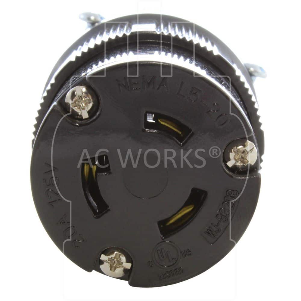 AC WORKS NEMA L5-20R 20A 125V 3-Prong Locking Female Connector in Black with UL, C-UL Approval (3)