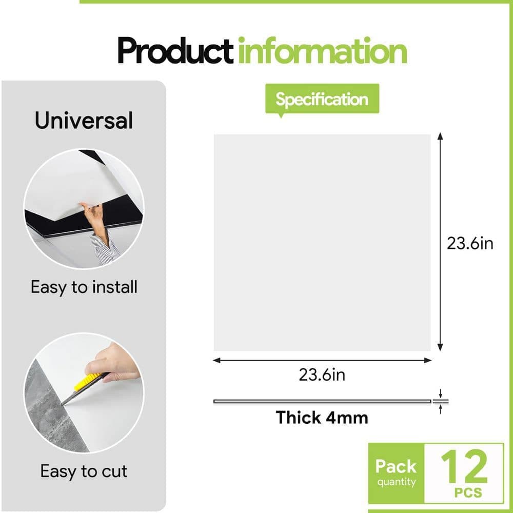 Gigrwiin White 2 ft. x 2 ft. Decorative Smooth Ceiling Tile 48 (sq. ft. / case) 12-Tiles (3)