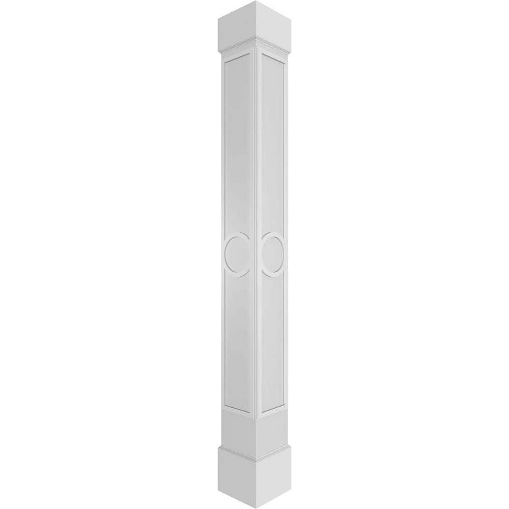 Ekena Millwork 7-5/8 in. x 9 ft. Premium Square Non-Tapered Arts and Crafts Fretwork PVC Column Wrap Kit w/Standard Capital and Base (1)