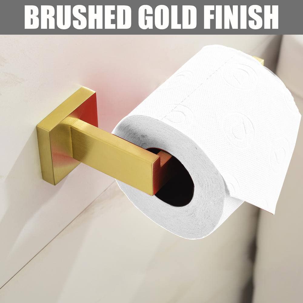 ehablix Bathroom Hardware 5-Piece Bath Hardware Set with Towel Bar, Robe Hook, Toilet Paper Holder in Gold (2)