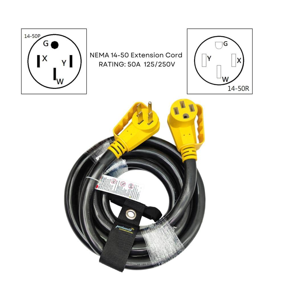 parkworld 25 ft. 6/3+8/1 50 Amp 125/250-Volt Outdoor NEMA 14-50 RV/EV/Generator Extension Cord With Handle/Lighted End, Black (3)
