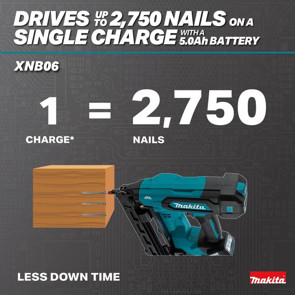 Makita 18V LXT Lithium-Ion Brushless Cordless 2-1/2 in. Angled Finish Nailer, 16 Ga., (Tool Only) (3)