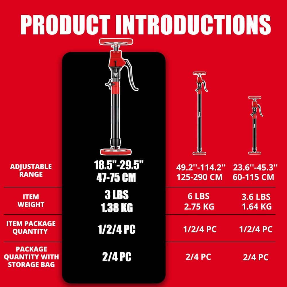 Wudkey 2-Pack Cabinet Jacks for Installing Cabinet, Heavy Duty Third Hand Tools Adjustable Support Pole from 18.5 in.-29.5 in. (2)