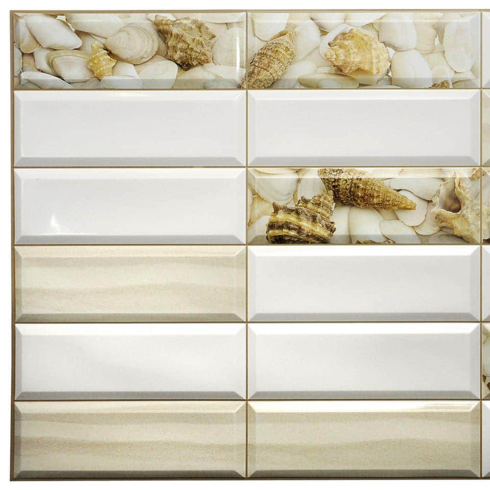 Dundee Deco 3D Falkirk Retro 10/1000 in. 38 in. 19 in. Faux Shells Sand PVC Wall Panel (1)