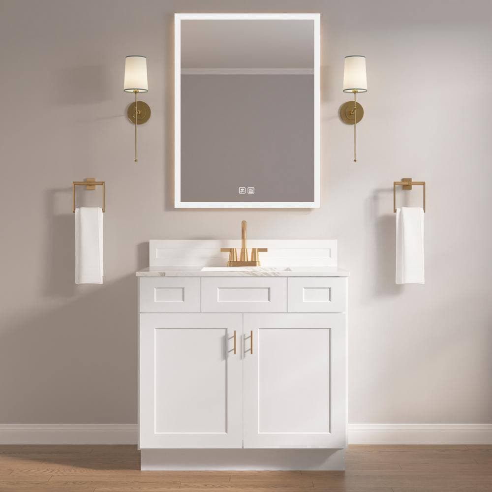 RoomyLife 2-Drawer 36 in. W x 21 in. D x 34.5 in. H Ready to Assemble Bath Vanity Cabinet without Top in Shaker White (2)