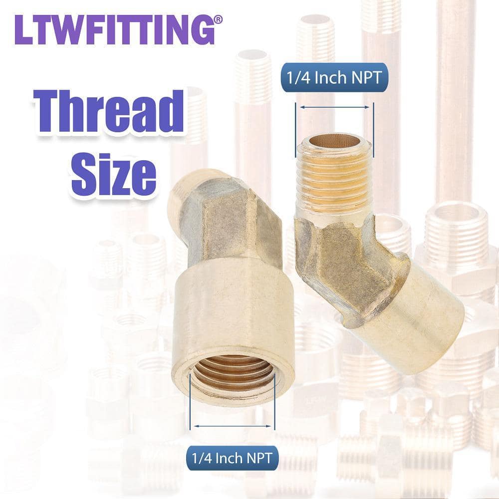 LTWFITTING 1/4 in. 3/8 in. 1/2 in. NPT Female x1/4 in. 3/8 in. 1/2 in. NPT Male Brass Pipe 45 Deg Street Elbow Forged Set (12-Pack) (2)