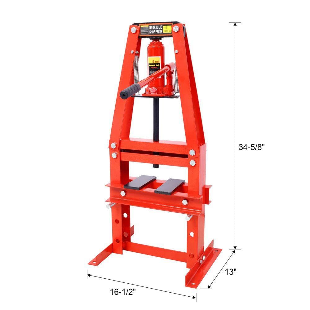 Tatayosi 6-Ton Benchtop Hydraulic A-Frame Garage Floor Adjustable Shop Press with Press Plates, Red (2)