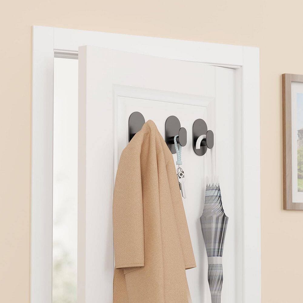 LAIFUCAM Adhesive Wall J-Hook Robe/Towel Hook in Matte Black Stainless Steel 4 Pack Heavy Duty for Coats Towels Robes (2)