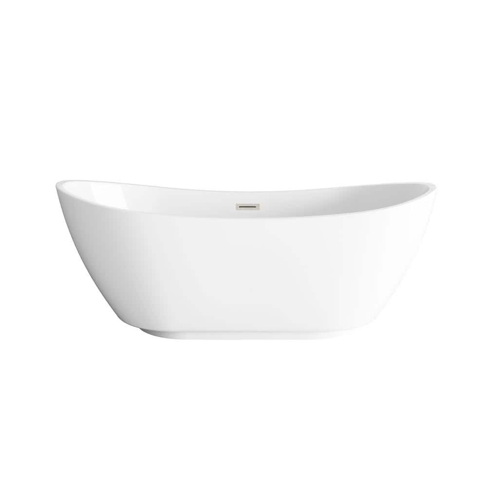 Unbranded Timeless Home 67 in. x 28 in. Soaking Bathtub with Center Drain in Glossy White with Brushed Nickel Trim
