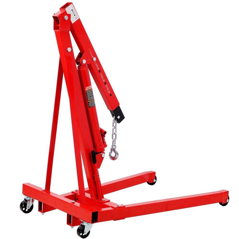 Huluwat Red 1500 lb. Heavy Duty Steel Folding Engine Shop Crane Hoist Lift Hand Truck with 4 Iron Wheels (3)