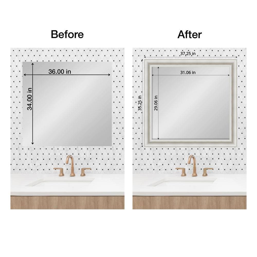 Amanti Art Mirror Makeover Parlor White 35.25 in. W x 37.25 in. H Bathroom Mirror Frame Border Kit-Fits a 34 x 36 Mirror (2)