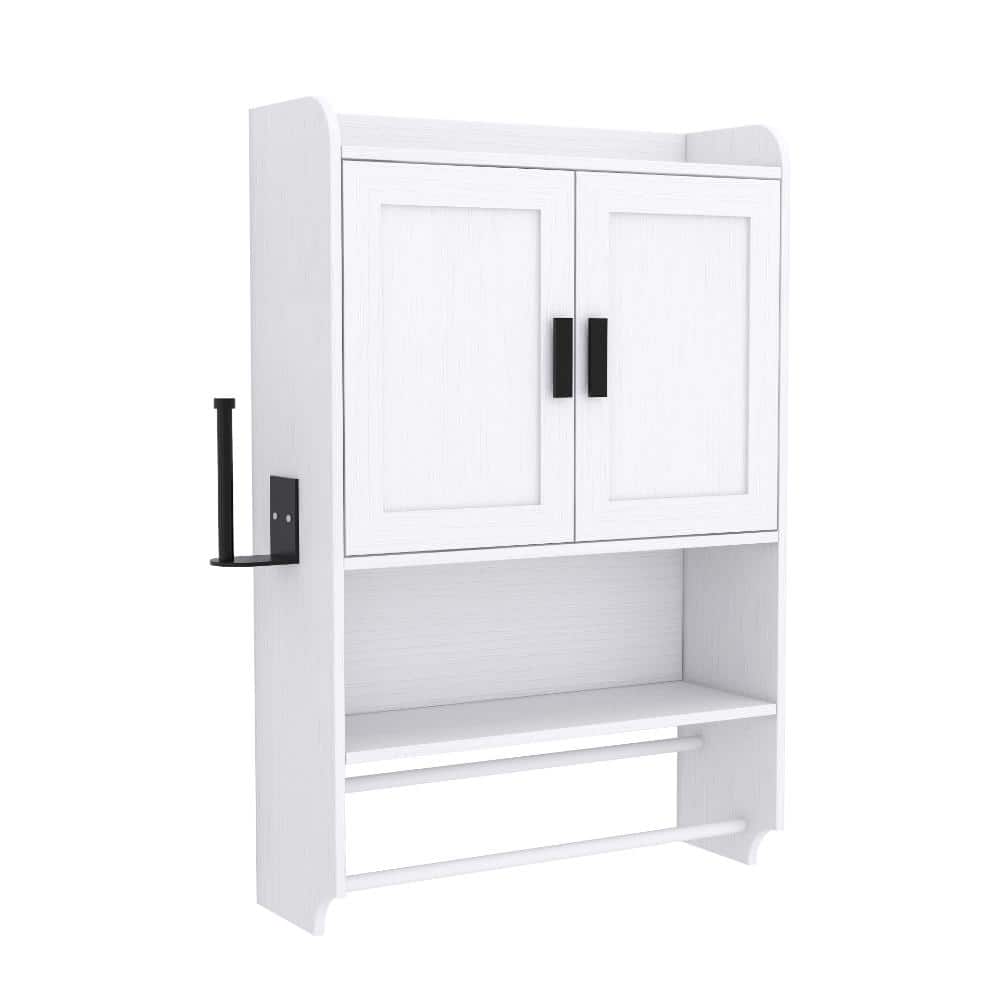 Unbranded Bathroom Wall Cabinet with Doors, Adjustable Shelf, Towel Bar and Paper Holder, Over The Toilet Storage for Bathroom