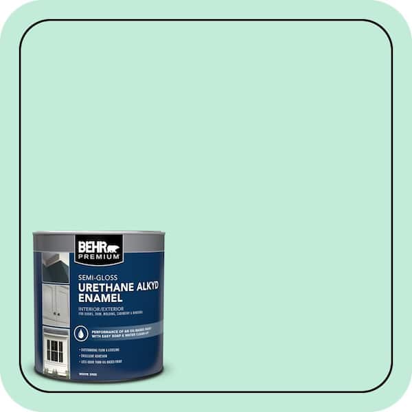 BEHR PREMIUM 1 qt. #470A-2 Seafoam Pearl Semi-Gloss Enamel Urethane Alkyd Interior/Exterior Paint (2)