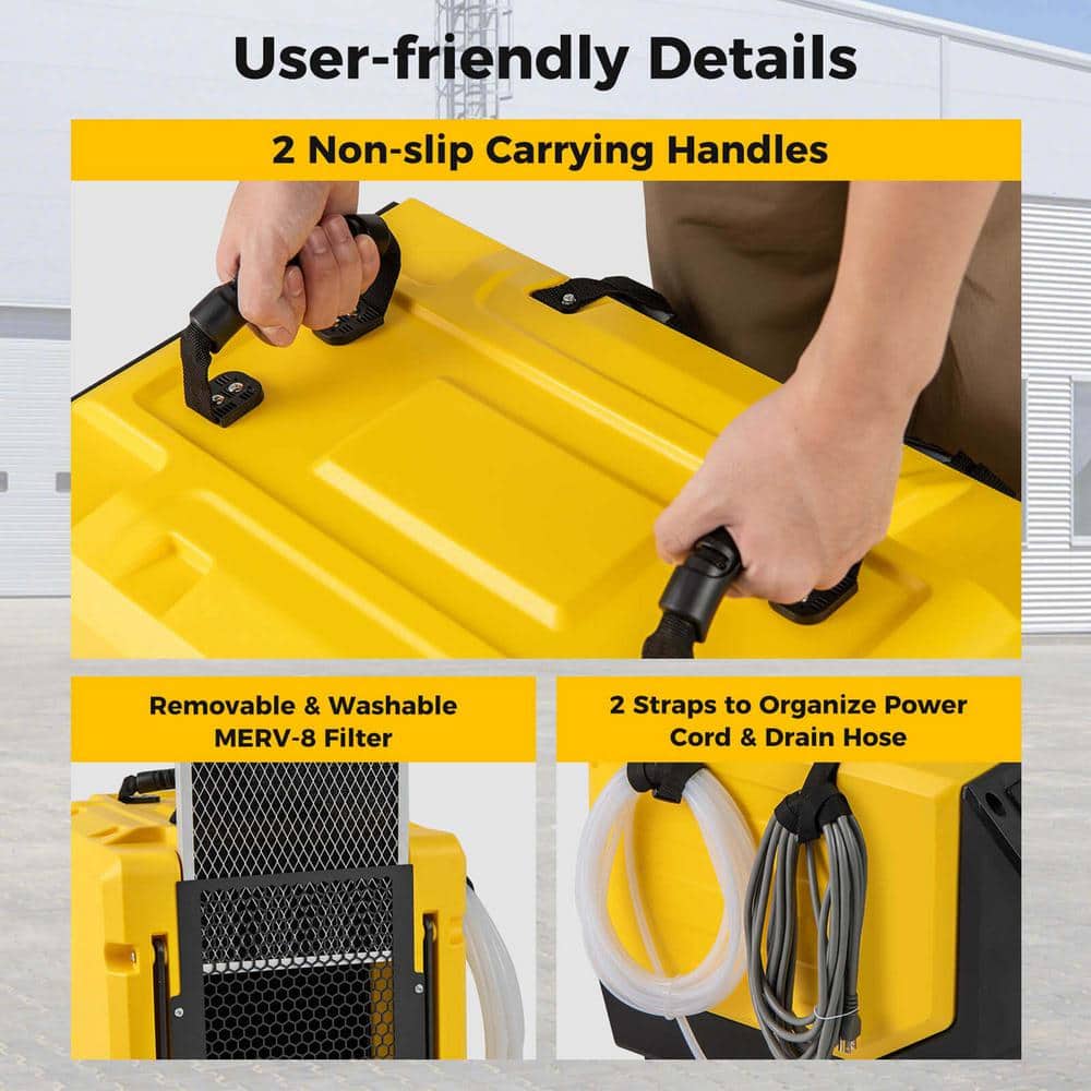 Costway 190 pt. 9000 Sq. Ft. Bucket less Commercial Rotational Molded Industrial Dehumidifier in. Yellows/Golds with Pump (3)
