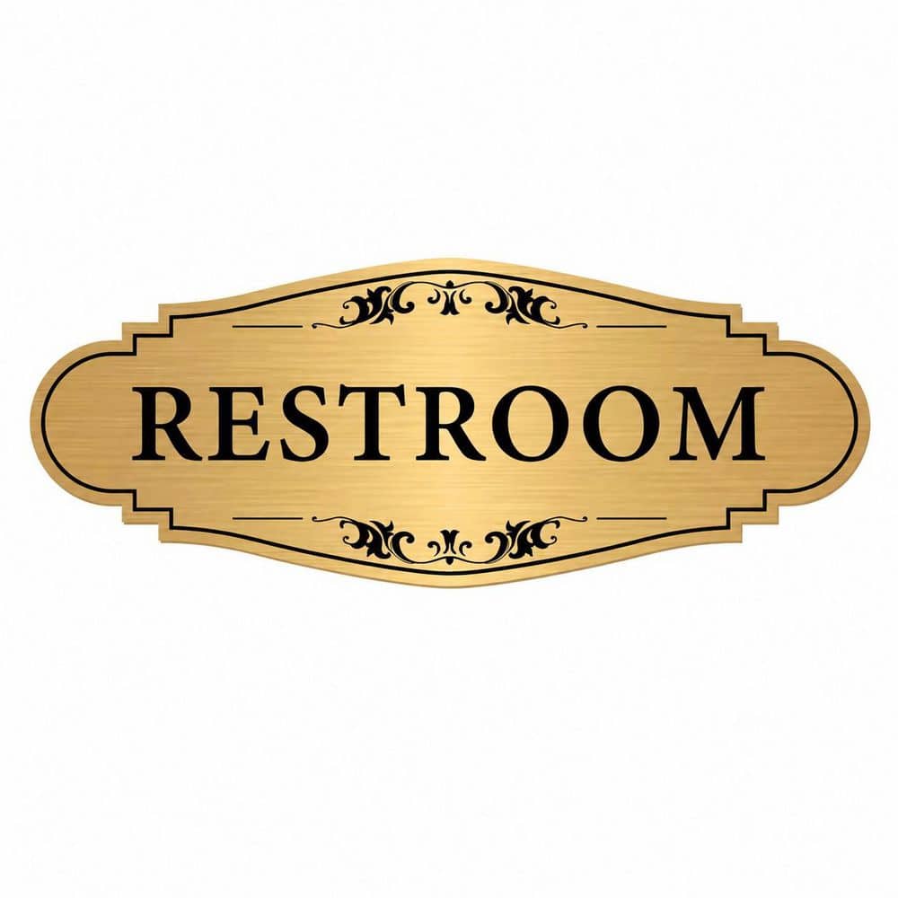 LAIFUCAM 1 Pack Brushed Gold Self-Adhesive Unisex Restroom Door Sign Waterproof Modern Bathroom Sticker for Business (1)