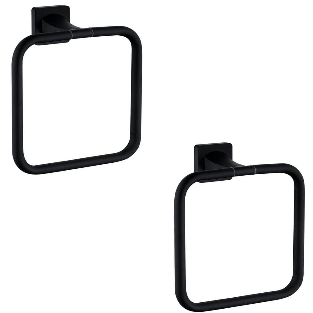 ruiling Bath Wall Mounted Towel Ring in Stainless Steel Matte Black-2 pack (1)