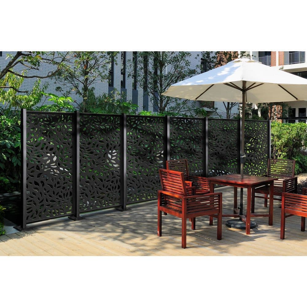 OUTDECO 75 in. x 2 in. x 2in. Black Galvanized Steel Fence Post and Welded Base Plate (Privacy Panels and Slat Fence Installs) (2)