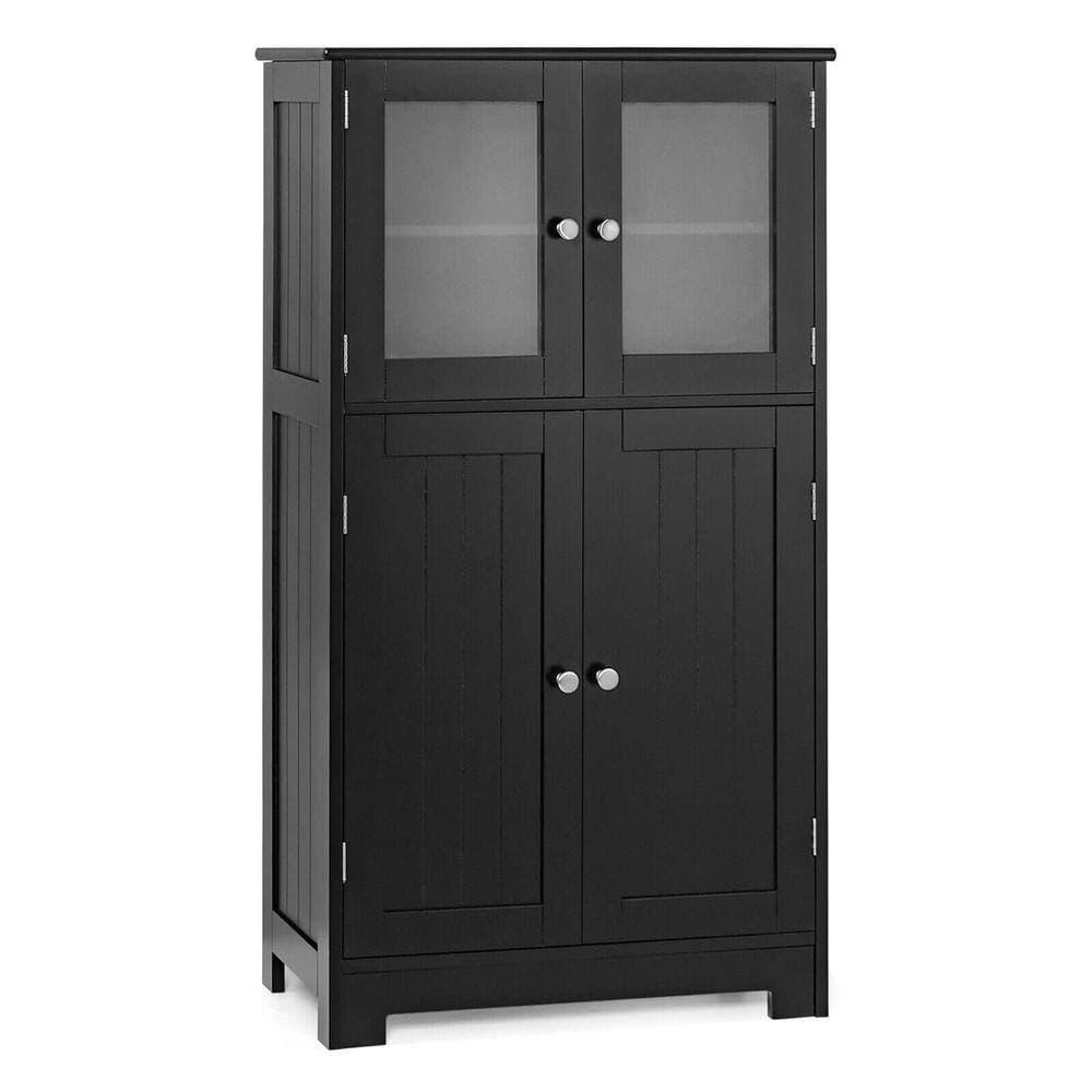 HONGGE Bathroom Floor Cabinet with Tempered Glass Doors 5-Tier Storage 3-Position Shelf Anti-Toppling Hardware (1)