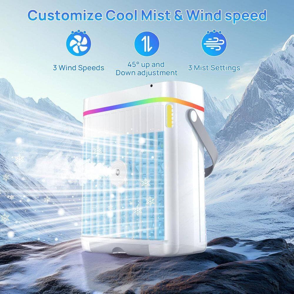 Adrinfly 1-3H Timer 1200ML Portable Air Conditioner Mini Cooling Fan with Remote Control, 3-Wind Speeds, 7-LED Lights, Timer (3)