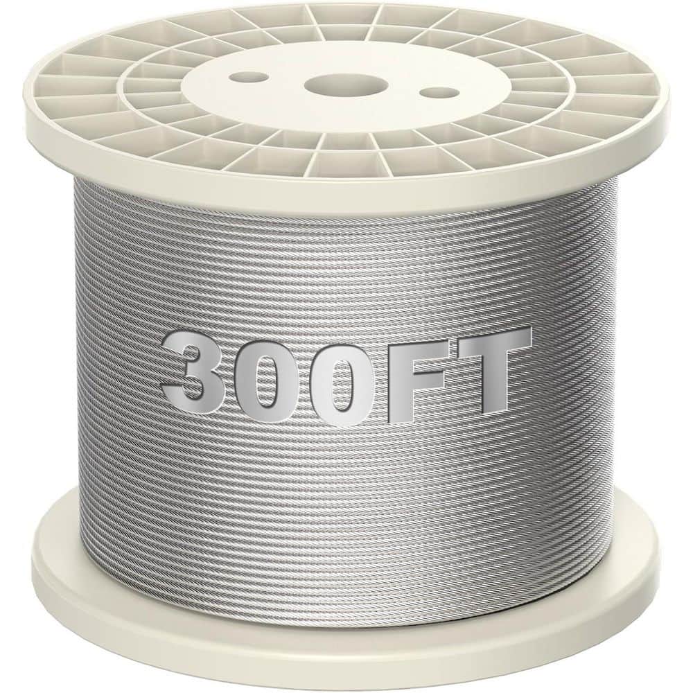 Afoxsos 300 ft. .19 in. W 304 Stainless Steel Cable, 7 x 19 Strand, 3700 lbs. Strength, Marine Grade (1)
