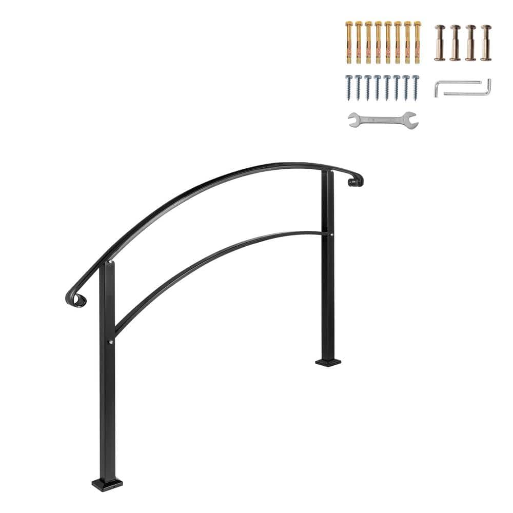 SVOPES Outdoor Handrails for 1-3 Steps, 41.7 in. x 36.4 in., Black Wrought Iron Stair Railing, Stair Railing Kit (1)