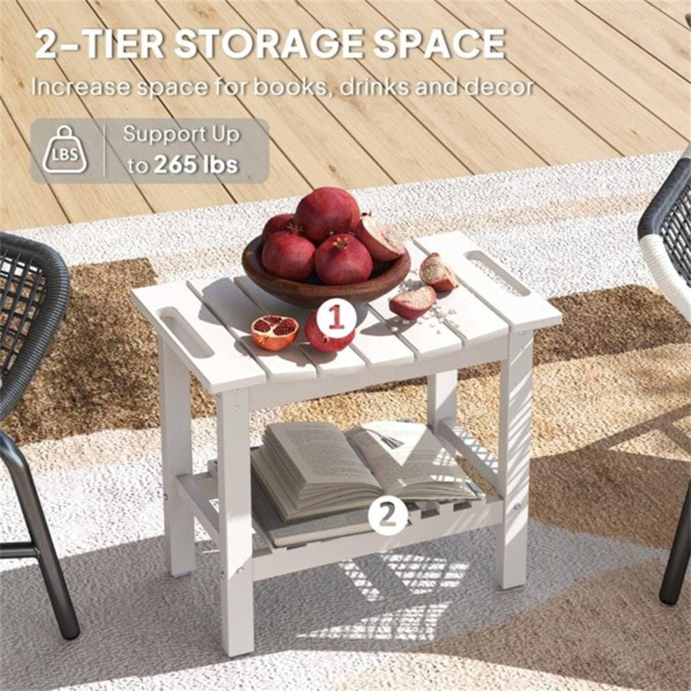 Wudkey 20.5 in. W Shower Bench with Storage Shelf in White, HDPE Polywood Shower Stool with Handle, Non-Slip Pads (3)