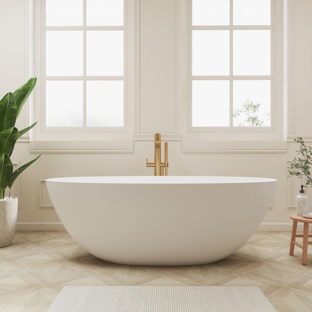SJ STAR&JANE Ula 65 in. x 29 in. Stone Resin Freestanding Soaking Bathtub in White (1)
