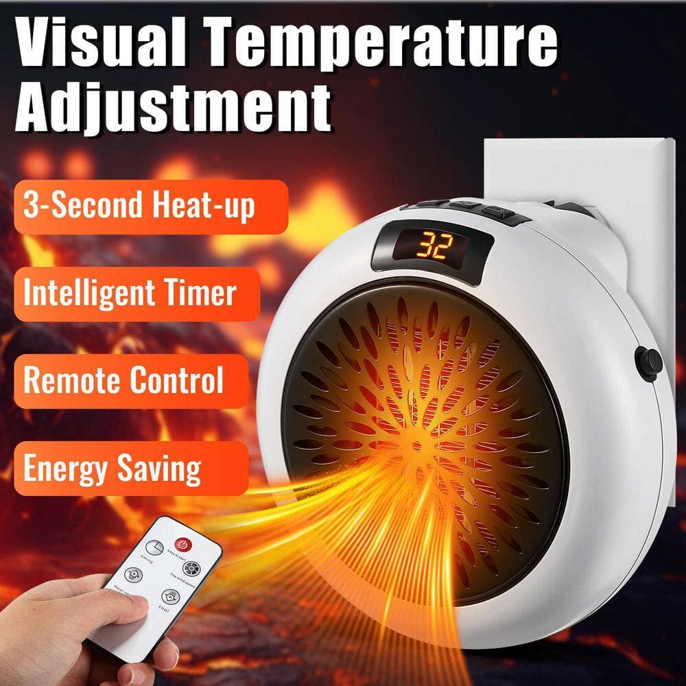 DYRCJ 500W Electric Wall Plug Space Heater with Adjustable Thermostat Timer Remote LED Display Quiet Indoor 2 Pack Forced Air (2)