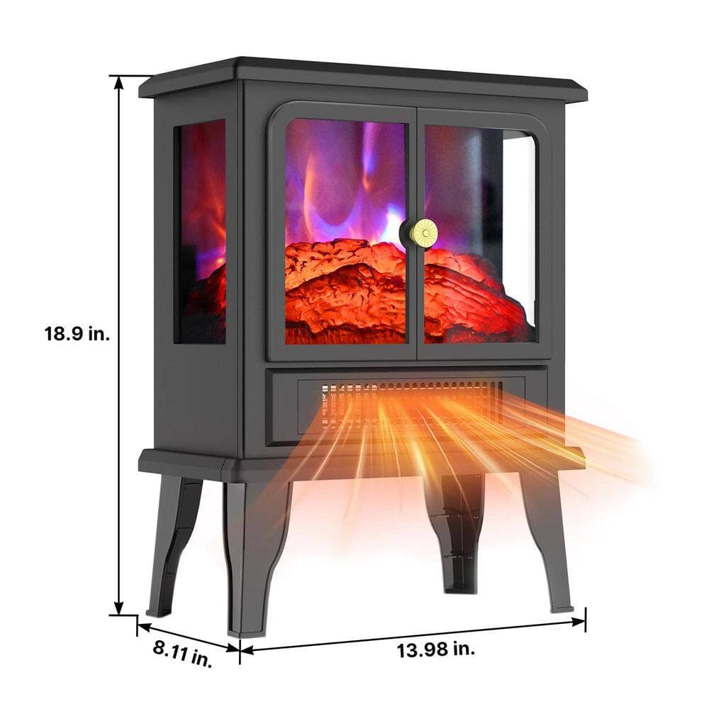 Runesay 1500-Watt Freestanding Black Electric Utility Convection Infrared Overheating Protection Fireplace Stove Space Heater (2)