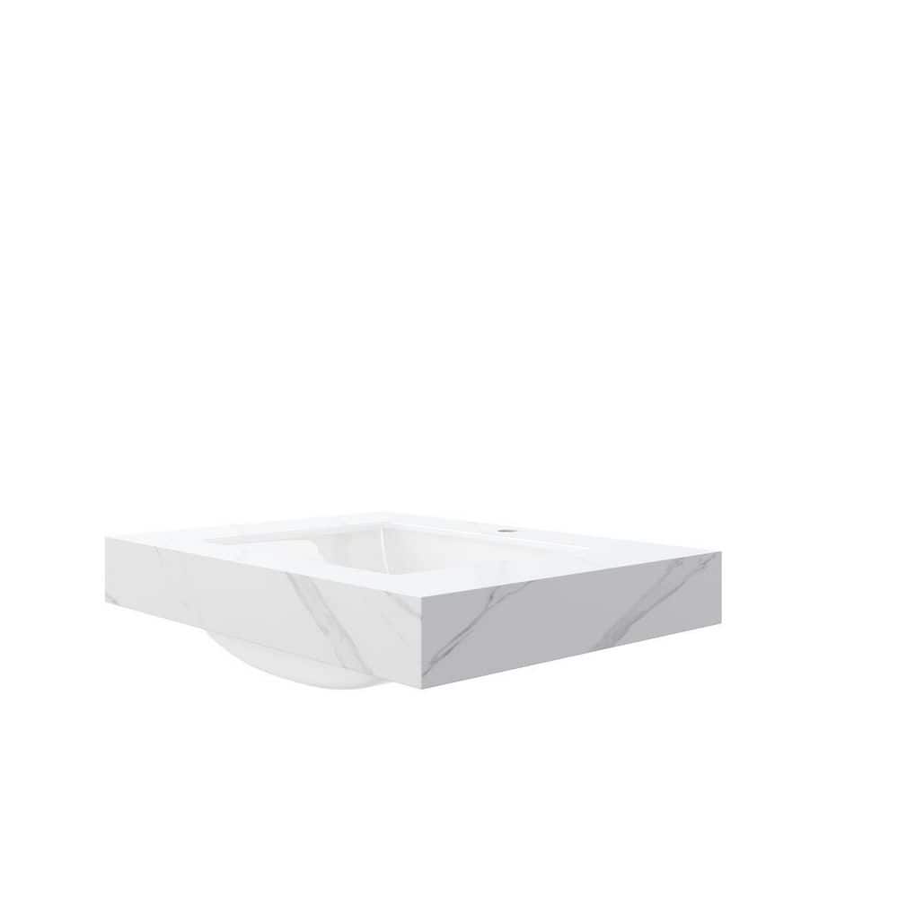 LIVACA 30 in. 18.9 in. Drop-In Sink in Carrara White Sintered Stone and Ceramic with Pre-drilled Faucet Hole and Overflow