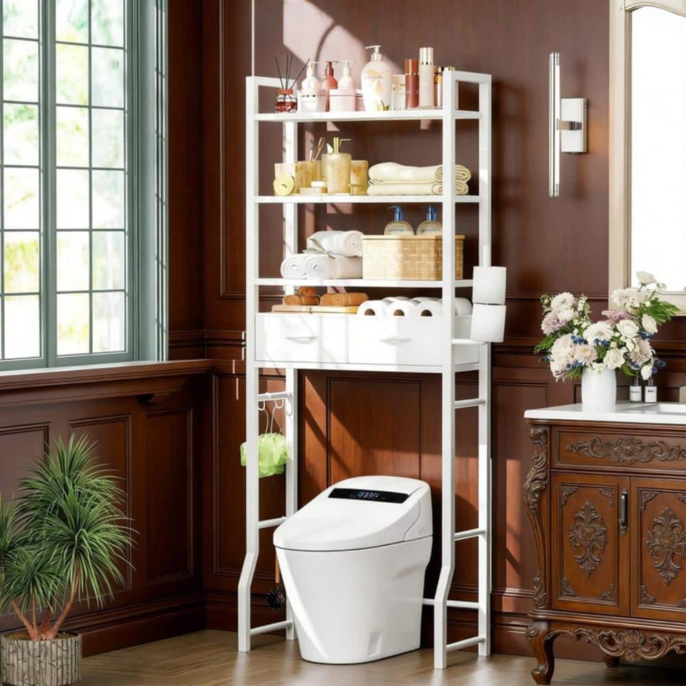 Whatseaso 26 in. W x70 in. H x 10 in. D White Over The Toilet Storage with Drawers (3)
