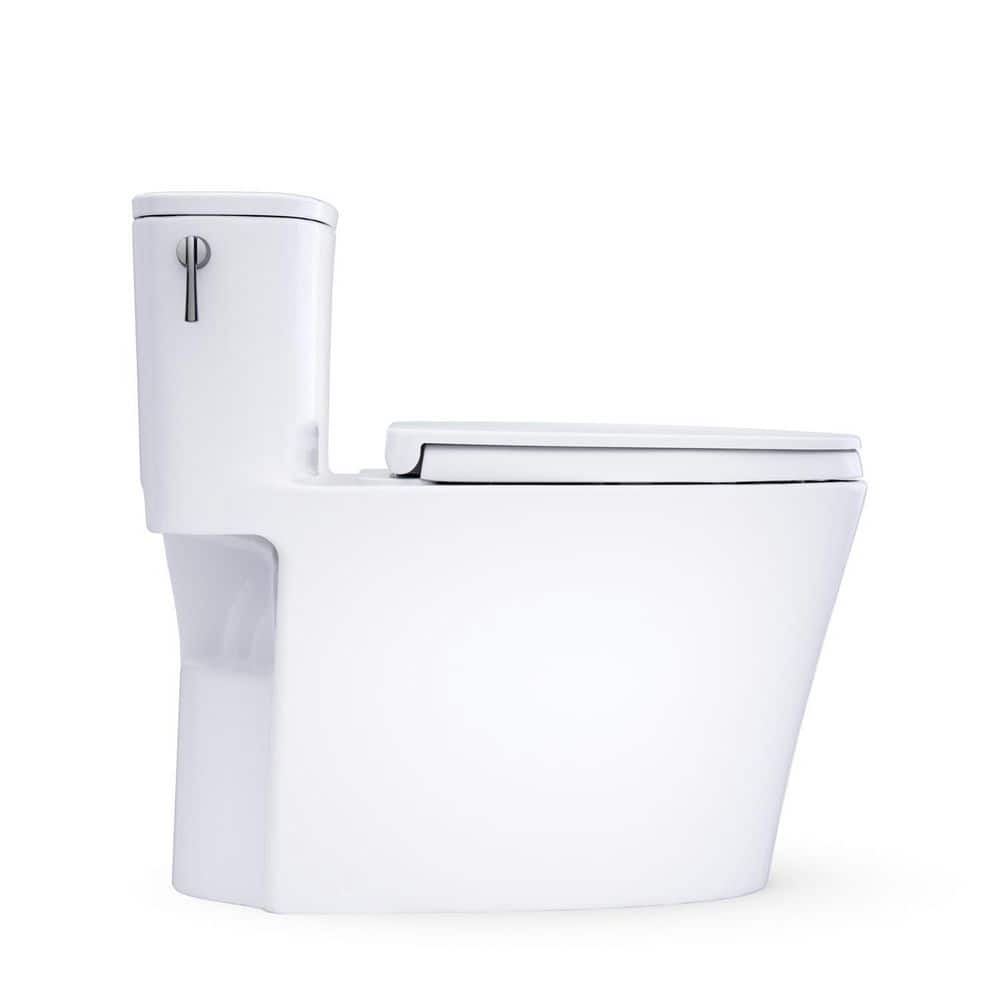 TOTO Aurora 12 in. Rough In One-Piece 1.28 GPF Single Flush Elongated Toilet with CEFIONTECT in Cotton White, Seat Included (2)