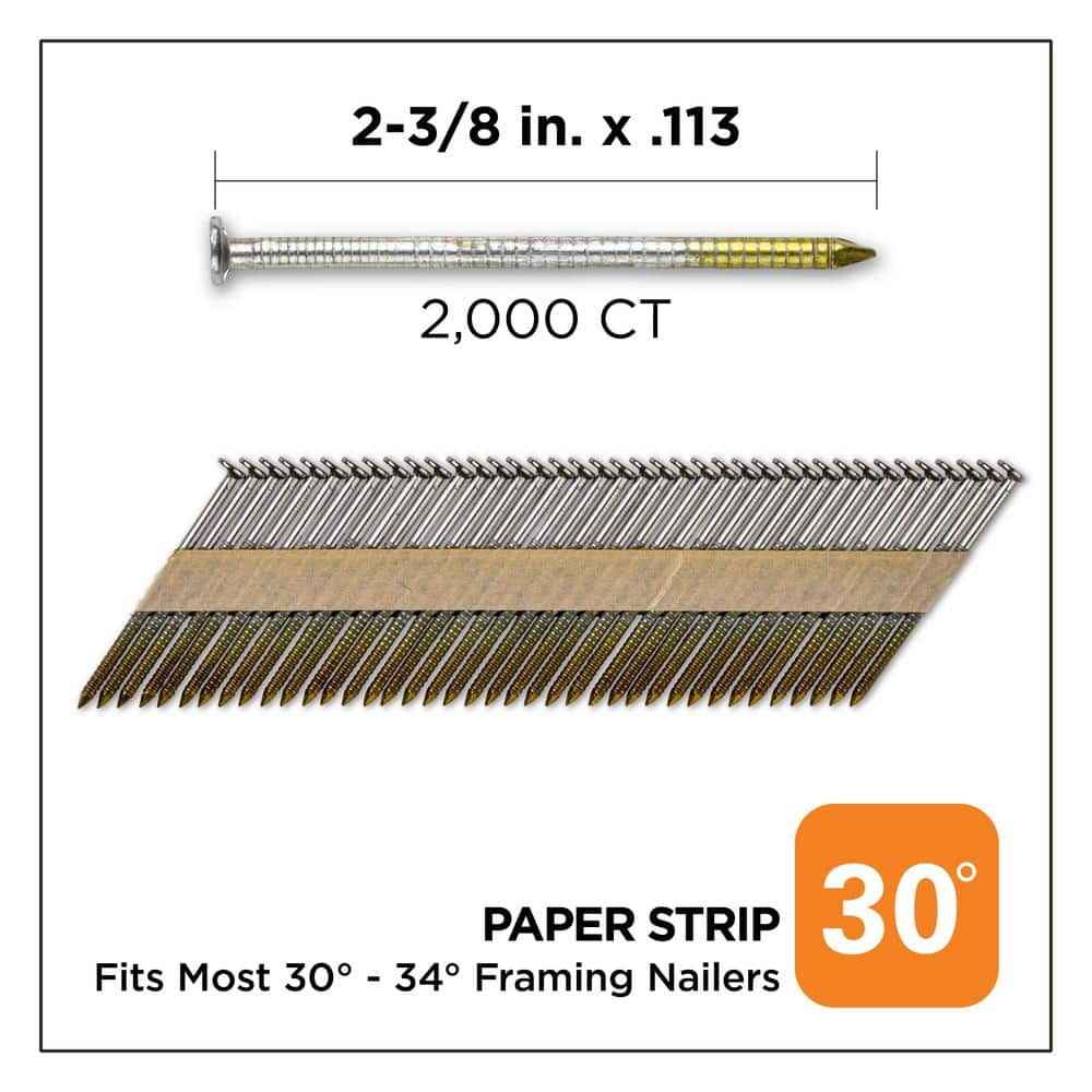 PRO-FIT 2-3/8 in. x 0.113 30° Bright Finish Ring Shank Paper Tape Framing Nails (2000-Per Box) (2)