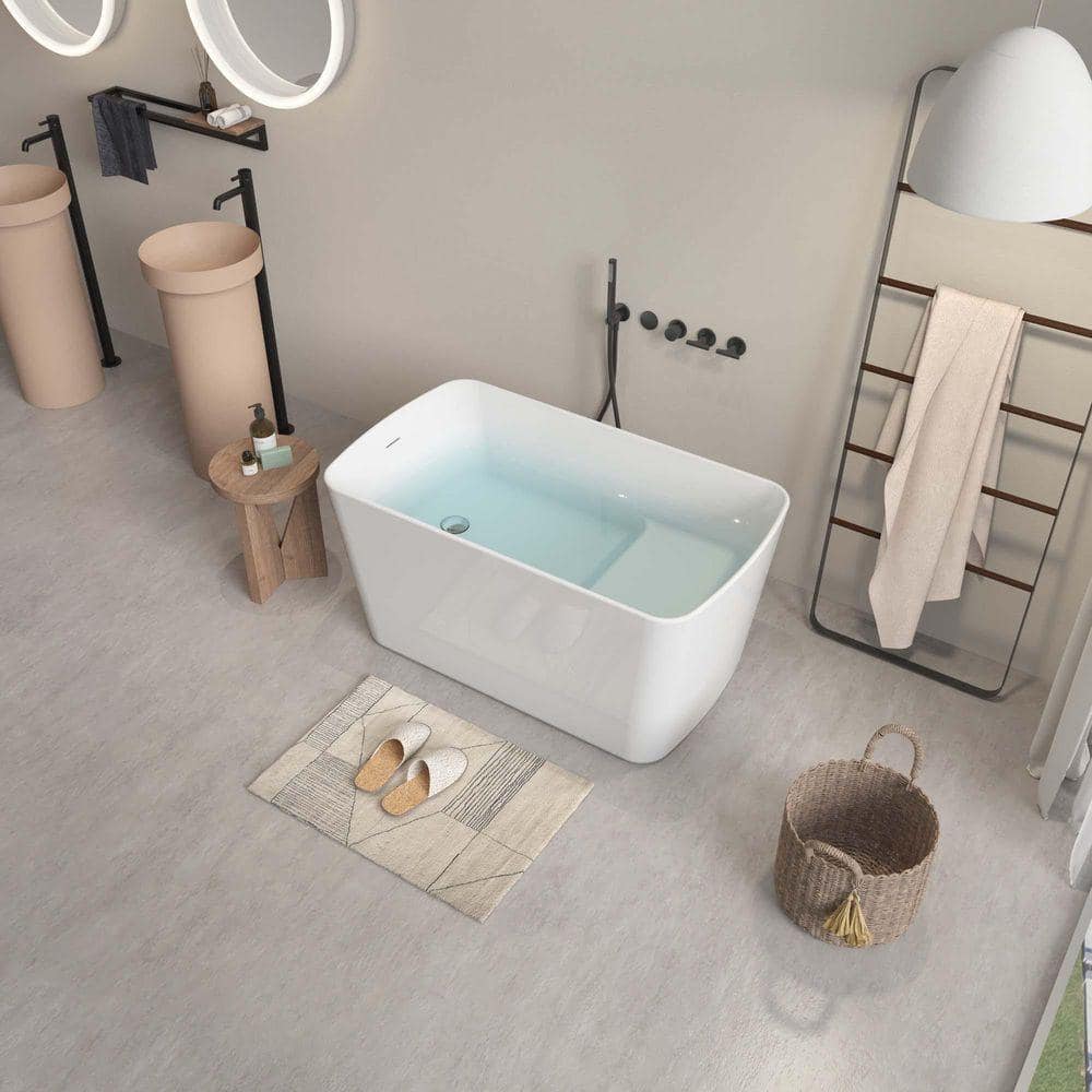 XUJMK 49 in. L x 28 in. W Acrylic Freestanding Sit-In Japanese Soaking Bathtub Hot Tub with Chrome Overflow and Drain in White (3)