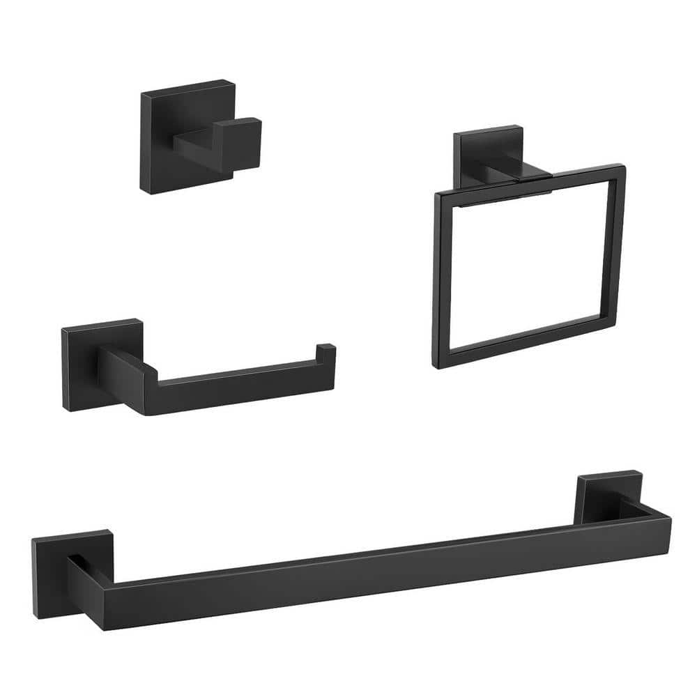 JFVKAF 5-Piece Bathroom Hardware Set with Towel Bar, Towel Ring, Toilet Paper Holder, 2 Hooks in Matte Black (1)