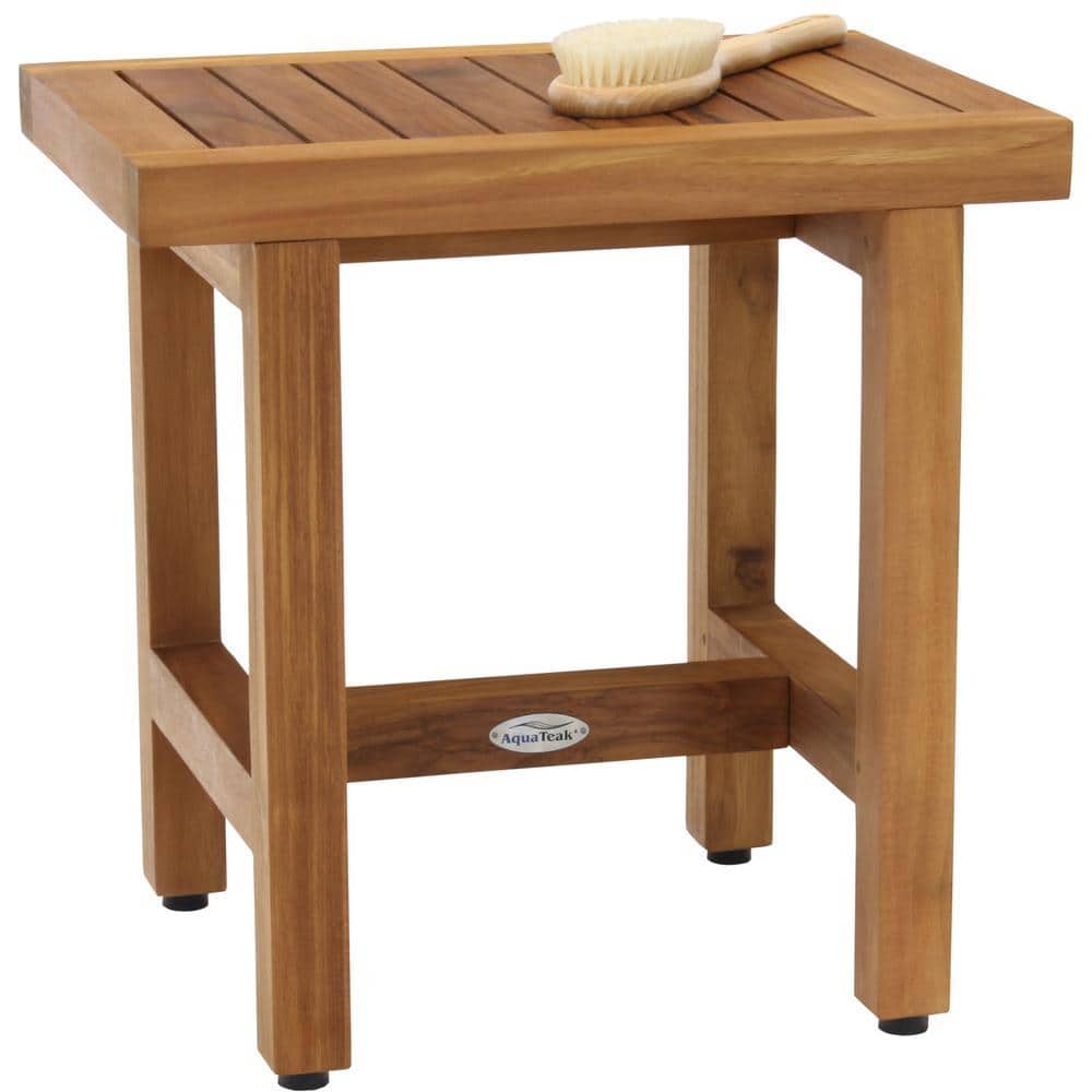 AquaTeak Patented 18 in x 12 in Spa Lotus Freestanding Teak Shower Bench Walk In Shower Seat (1)