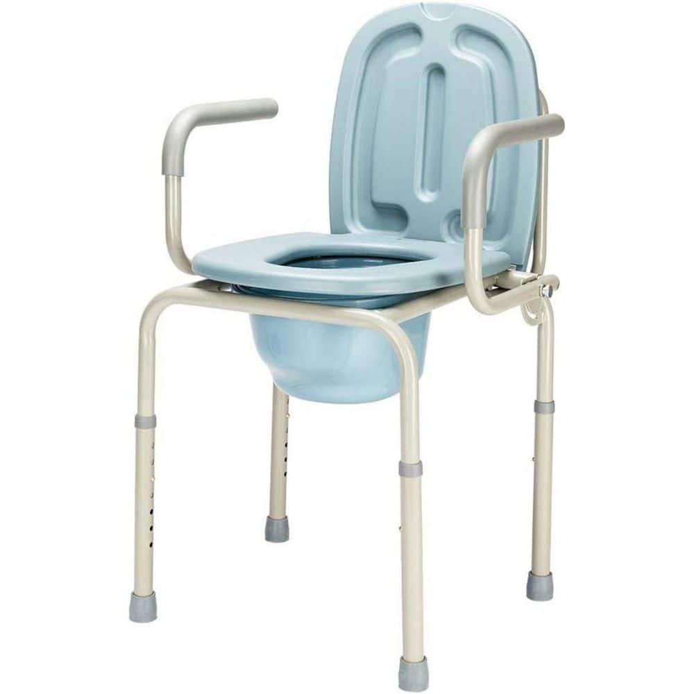 Anqtovp Drop Arm Bedside Commode Chair with Steel Frame, Adjustable Height, 8-Quart Pail, Toilet Seat Tool-Free Assembly