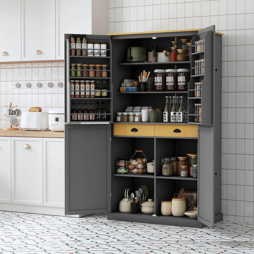 COWLOWN 40.2 in. W x 20 in. D x 71.3 in. H Bathroom Gray Linen Cabinet (1)